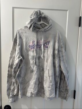 Neff Gray Tie-Dye Hooded Sweatshirt with Purple Logo